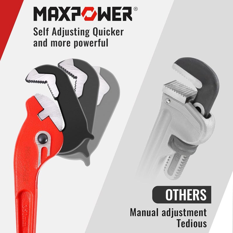 Max Power 14-inch Pipe Wrench, Self-Adjusting Pipe Wrench, Rapid Grip Multi-function Quick Self Adjustable Plumbing Pipe Capacity 0.7"-2" - Image 3